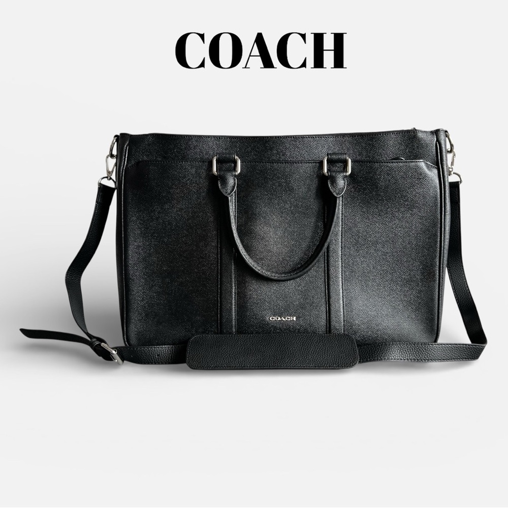 HOST PICK Coach F59141 Black Crossgrain Leather Laptop Business Bag & dust bag.